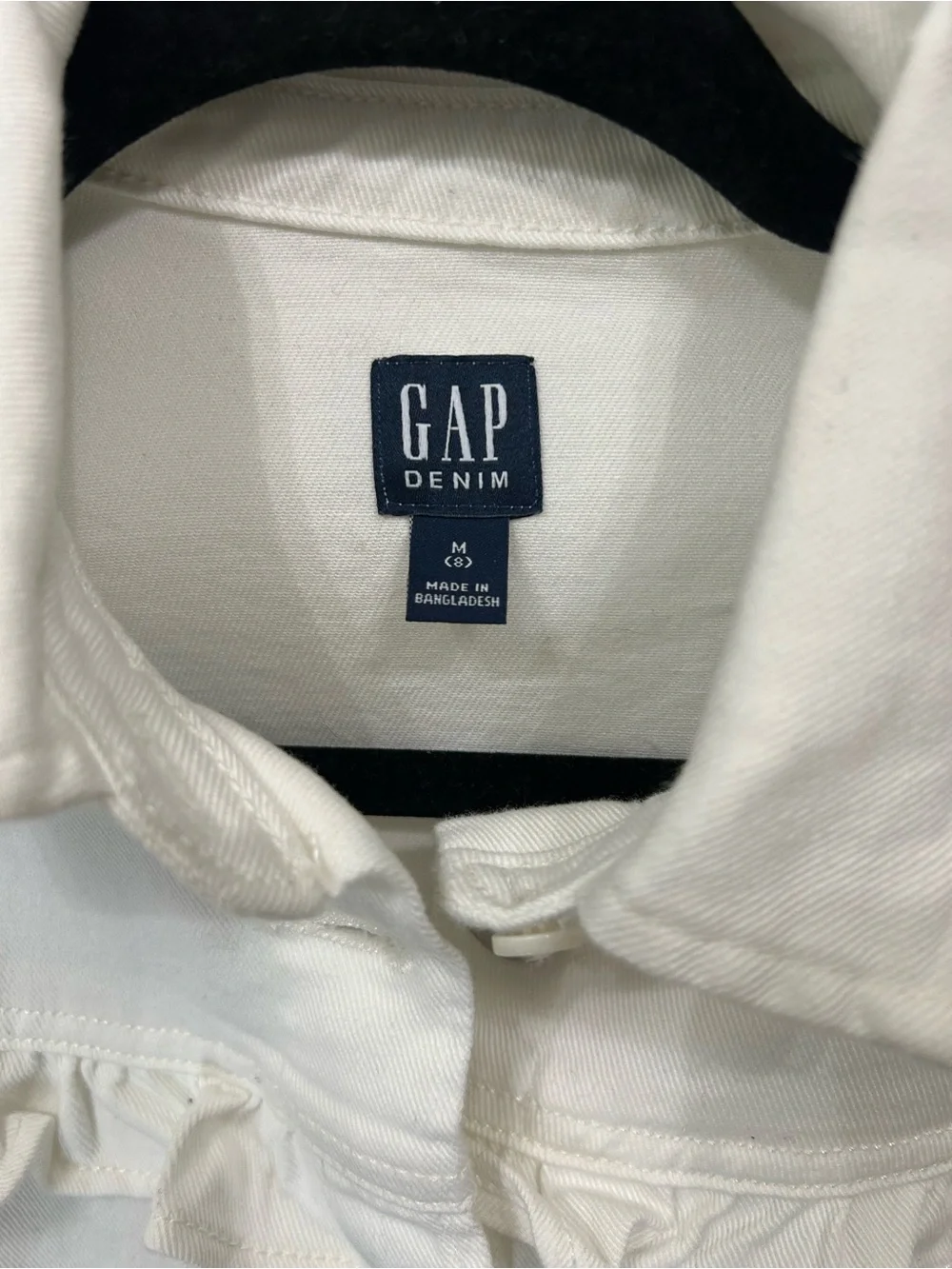 Gap Denim White Ruffle Detail Cropped Jean Jacket Girls‎ Size 8 NWT